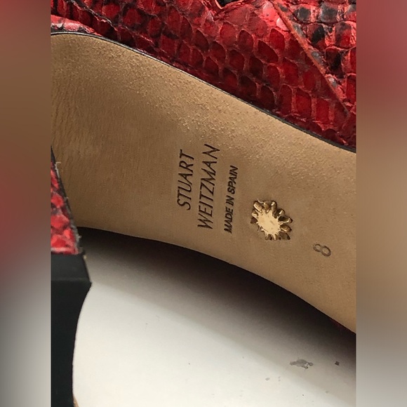 Stuart Weitzman Fifer Red Python Print Leather Boots Sz 8 - Picture 12 of 12